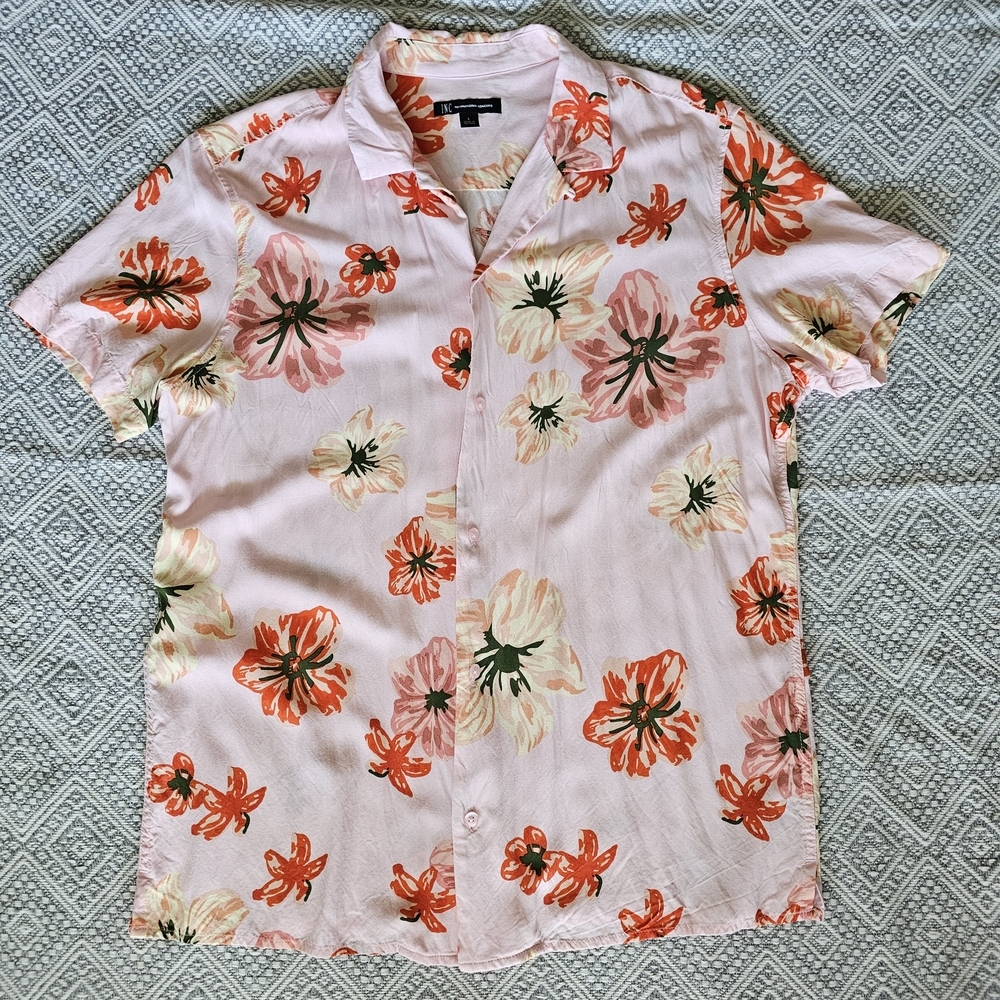 I.N.C. Men’s Floral Button-Up Shirt - NWOT – Large – Pink/Orange/Ivory